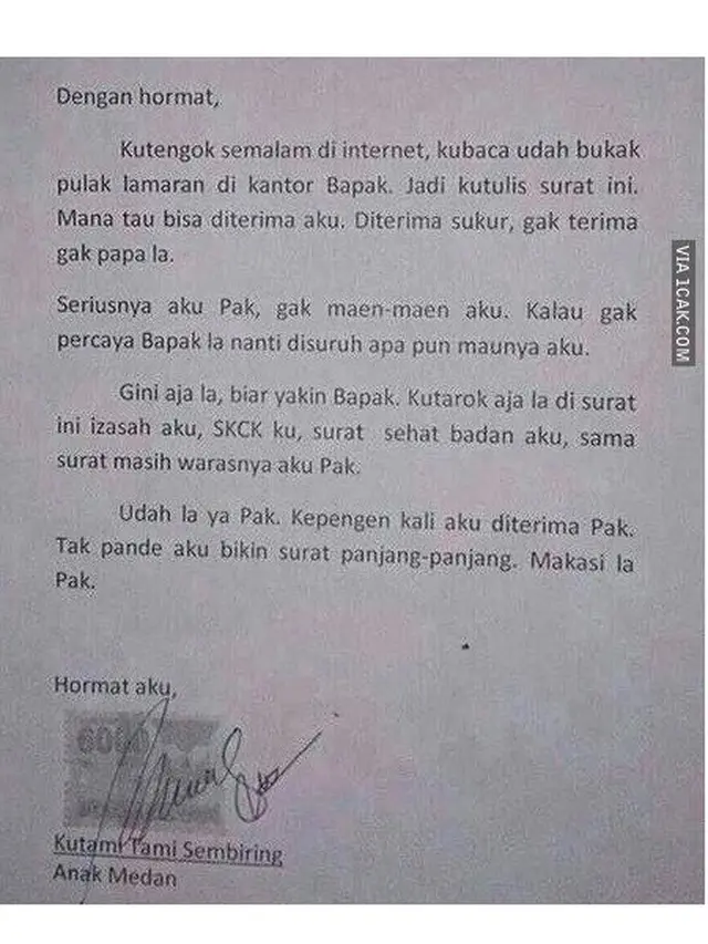Surat Lamaran Kerja (Sumber: 1cak)