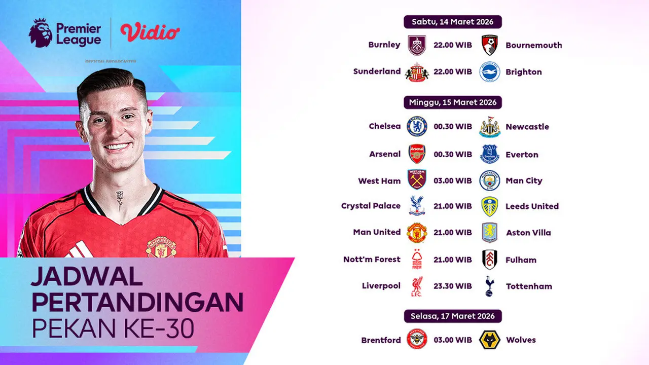 Jadwal Lengkap Pertandingan Premier League Pekan ke 30