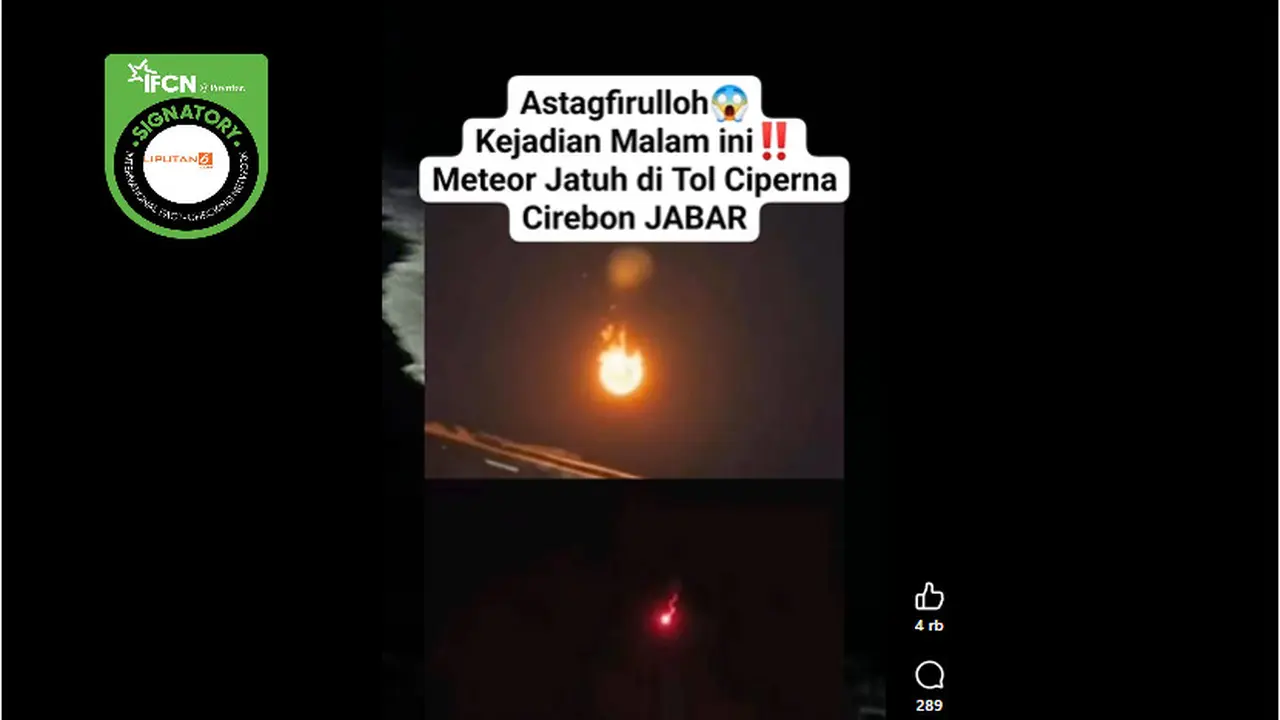 Tangkapan layar klaim meteor jatuh di Tol Ciperna Cirebon.