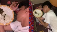 Momen nyeleneh orang ketiduran pas lagi makan (Sumber: TikTok/heyyflokii)