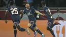 Skor 2-0 bertahan hingga laga usai. PSG pun kokoh di puncak klasemen grup A dengan mengoleksi 4 poin. Mereka unggul selisih gol dari Club Brugge yang juga memtik kemenangan 2-1 atas RB Leipzig. (AP/Christophe Ena)