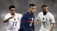 Wissam Ben Yedder, Kylian Mbappe dan Karim Benzema. (Bola.com/Dody Iryawan)