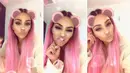 Kim Kardashian pamer rambunya yang berwarna pink beberapa hari lalu lewat Snapchat. Ia pun mengatakan sudah bosan dengan warna blonde. (Snapchat/Kim Kardashian)