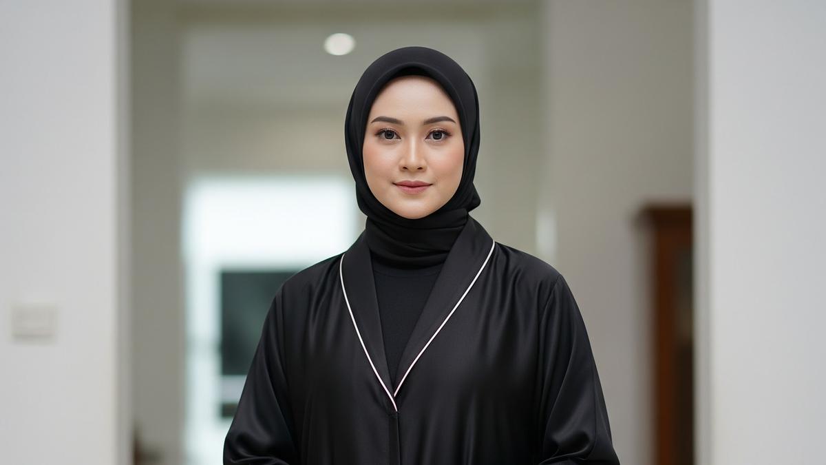 7 Pilihan Model Gamis Hitam Kombinasi Pastel, Tambah Kesan Anggun dan Menawan