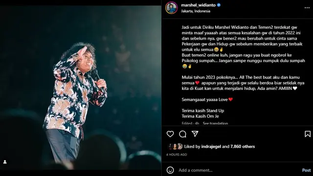 Unggahan Marshel Widianto. (Instagram/ marshel_widianto)
