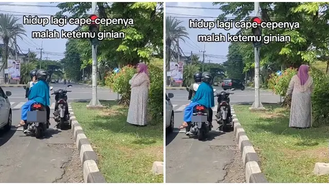 Tak Tahan Panas, Emak-Emak Berteduh di Bawah Pohon ketika Lampu Merah Ini Kocak