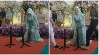 Aksi pengantin wanita yang tunjukkan aksi patahkan besi di depan tamu. (Sumber: TikTok/noto_moto)