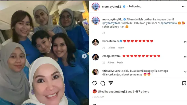 Assyifa Nuraini, adik dari pedangdut Ayu Ting Ting mengajak keluarga buka puasa bersama saat mengidam selama hamil. (Instagram @mom_ayting92_)