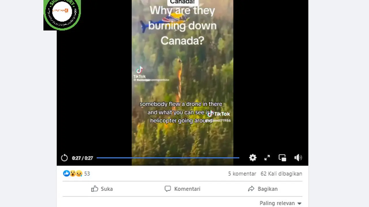 Tangkapan layar  klaim video helikopter sedang memulai kebakaran hutan di Kanada
