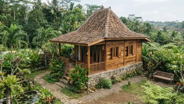 Desain bungalow kayu kehangatan alami bergaya rustik