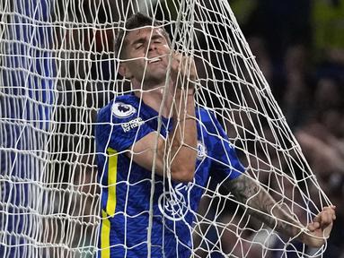 Nama pertama pemain yang tampil buruk saat Chelsea ditahan imbang Leicester City adalah Christian Pulisic. Ia tak mampu memanfaatkan peluang emas untuk mencetak gol di babak kedua dan malah menyia-nyiakannya. (AFP/Frank Augstein)