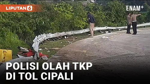 VIDEO: Polisi Olah TKP Penyebab Kecelakaan Maut Bus Handoyo di Tol Cipali