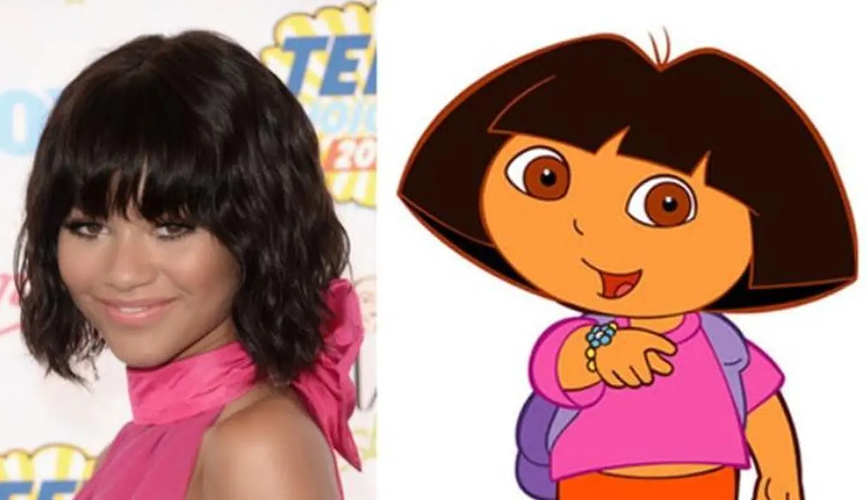 Zendaya hadir dengan dress berwara pink dan rambut bob pada Teen Choice Awards 2014. Ia mirip banget Dora The Explorer. (twistmagazine)