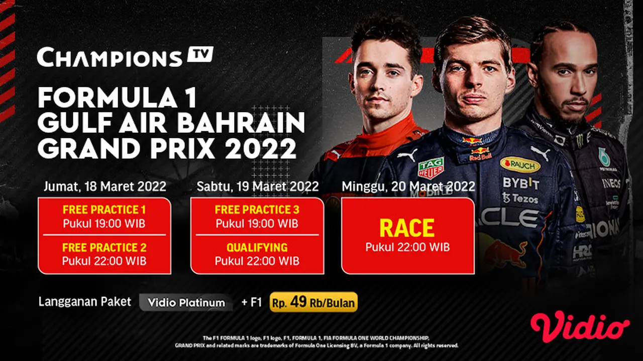 Link Live Streaming F1 GP Bahrain 2022 di Vidio Pekan Ini, 18-20 Maret 2022