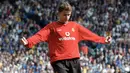 4. Ole Gunnar Solskjaer. Memperkuat Manchester United dalam rentang 1996-2007 dengan mencatat 366 kali penampilan di semua kompetisi dan mencetak 126 gol. Dijuluki supersub dan berperan besar dalam mencetak treble dengan gol penentu di Final UCL 1999 melawan Bayern Munich. (AFP/Paul Barker)