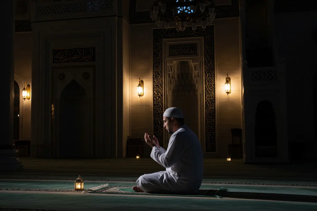 Ilustrasi Itikaf di Masjid/Gemini AI