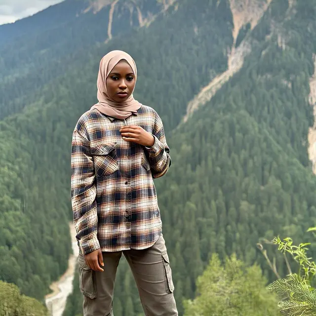 Camping Outfit Hijab. Foto: Meta AI