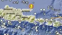 Gempa Magnitudo 5,2 mengguncang wilayah Sumenep Jatim, Kamis pagi (22/2/2024), pukul 05.46.54 WIB. (Liputan6.com/ Dok BMKG)