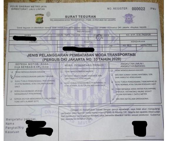 Bukan Tilang Pelanggar Psbb Akan Dapatkan Surat Ini Otomotif Liputan6 Com