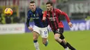 Penguasaan bola kedua tim nyaris berimbang selama 90 menit. AC Milan unggul tipis dalam penguasaan bola yaitu 52 persen berbanding 48 persen untuk Inter. (AP/Antonio Calanni)