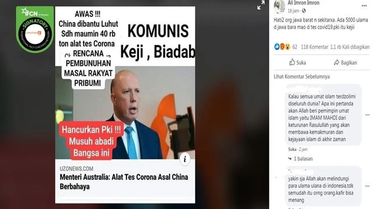 Gambar Tangkapan Layar Kabar Hoaks Tentang Virus Corona