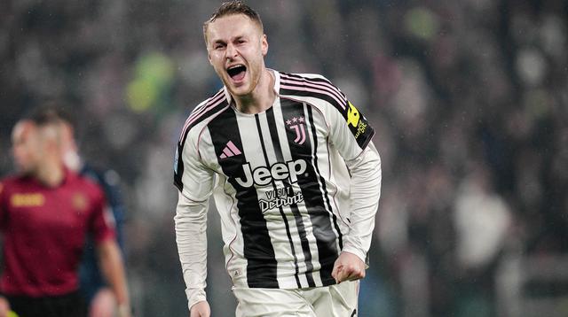 Pemain Juventus Teun Koopmeiners merayakan gol yang dicetaknya pada laga Serie A/Liga Italia antara Juventus vs Lazio di Turin, Italia, Minggu, 8 Februari 2026. (Marco Alpozzi/LaPresse via AP)