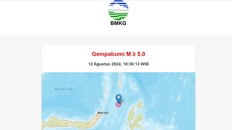 Gempa terkini membuat wilayah Pulau Doi, Provinsi Maluku Utara (Malut) pada hari ini, Senin (12/8/2024). Lindu tersebut menggetarkan pada pukul 18:36:13 WIB malam tadi.