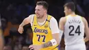 Pemain Los Angeles Lakers, Luka Doncic pada laga lajutan NBA melawan Utah Jazz di Crypto.com Arena, Los Angeles, California pada Selasa (11/02/2025) WIB. (AP Photo/Mark J. Terrill)