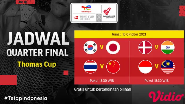 Jangan Ketinggalan, Live Streaming Piala Thomas 2020 di Vidio Hari Ini