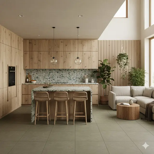 Tren Desain Dapur Menyatu dengan Ruang Keluarga Bergaya Open Space (Image by Gemini AI)