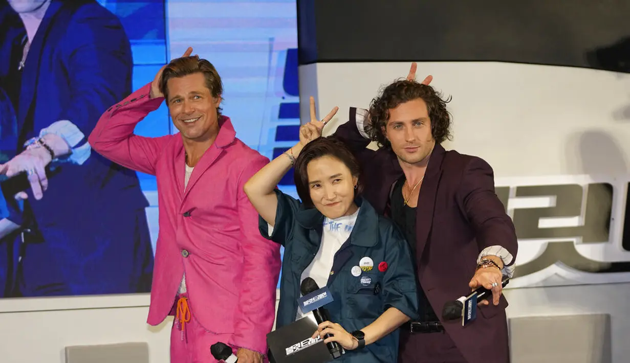 Brad Pitt dalam premier Bullet Train di Seoul, 19 Agustus 2022. (AP Photo/Lee Jin-man)