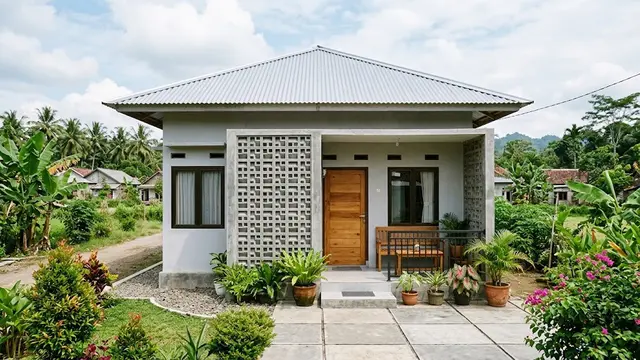 Rumah Desa Minimalis dengan Roster sebagai Aksen