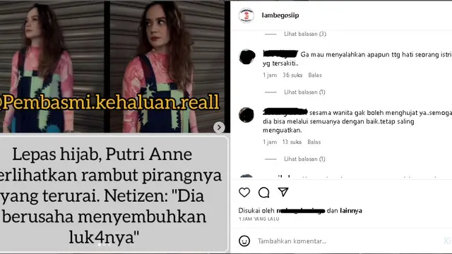 Putri Anne lepas hijab dalam sebuah konten (Foto: instagram pembasmi.kehaluan.reall/lambegosiip)