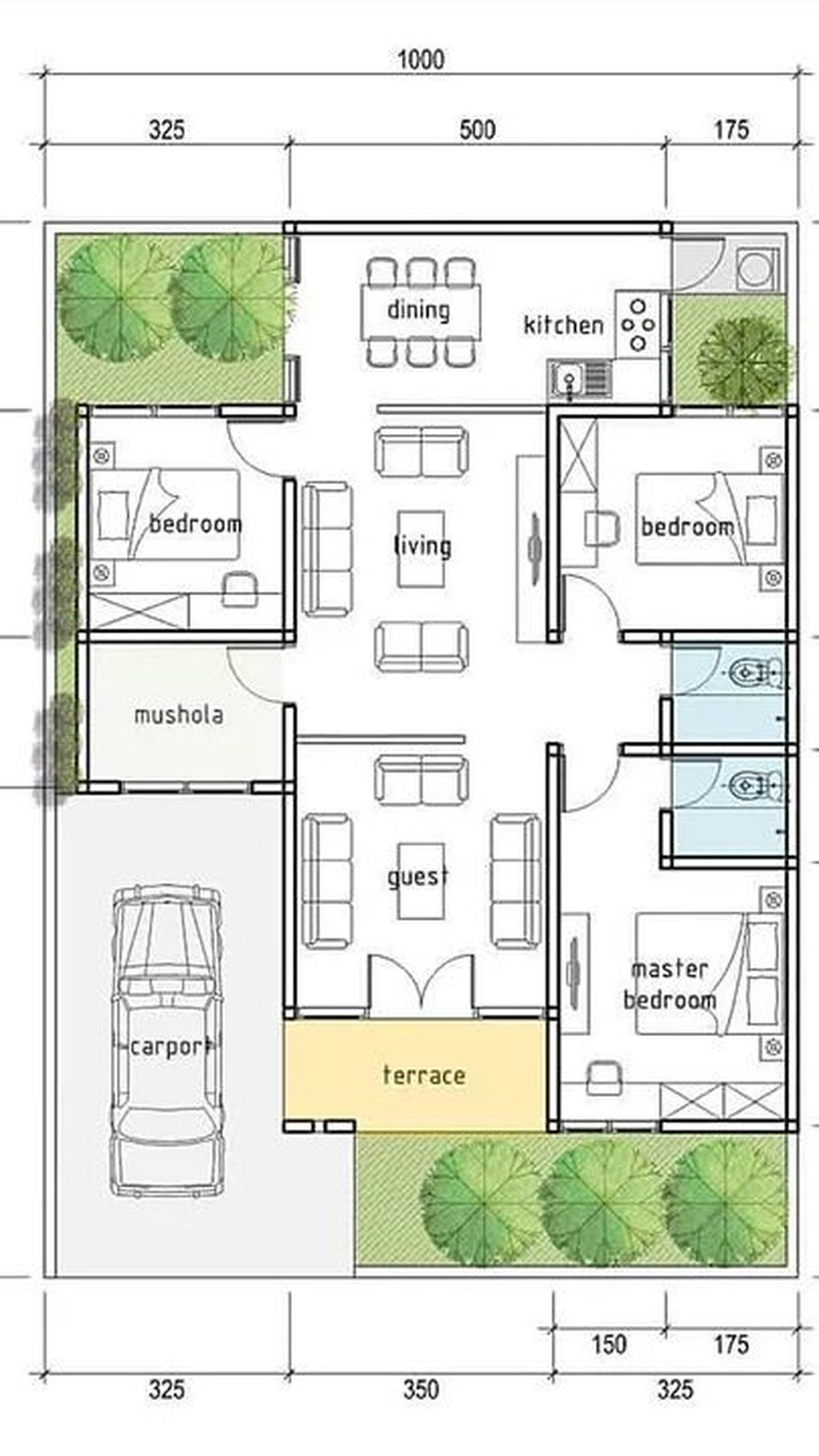 Desain Rumah dengan 3 Kamar Tidur dan 1 Mushola