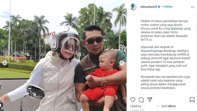 Ridwan Kamil dan sang istri, Atalia Praratya, serta  Arkana Aidan Misbach. (Foto: @dudisugandi - Instagram/ ridwankamil)