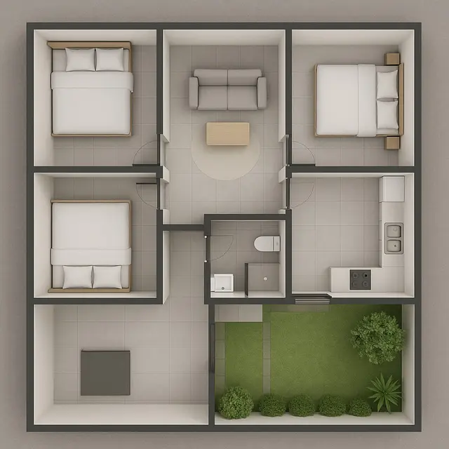 Gambar Rumah Sederhana 9x9 3 Kamar dengan Gaya Minimalis Tren 2025