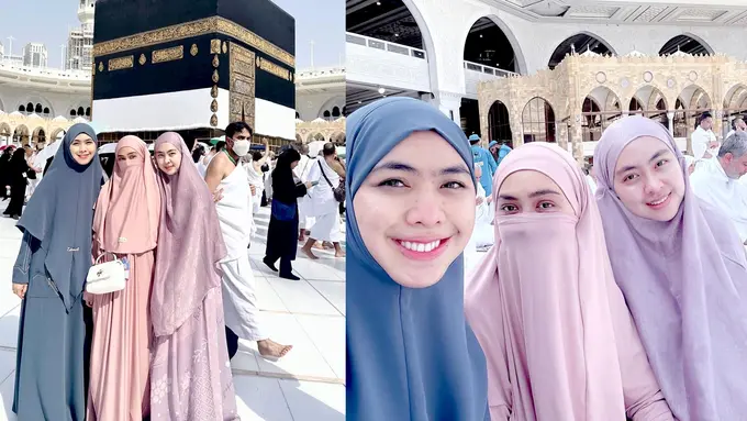 6 Gaya Ria Ricis Naik Haji Bersama Dua Kakaknya, Sibling Goals Tampil Kompak Kenakan Gamis dan Hijab Warna Pastel