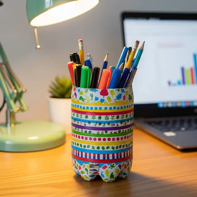 Tempat Pensil dan Pulpen dari Botol Plastik (Image by Gemini AI)