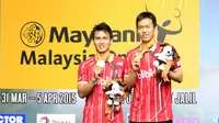 Ganda putra Indonesia Hendra Setiawan/Mohammad Ahsan kalahkan pasangan Korea Lee Yong Dae/Yoo Yeon Seong di final Maybank Malaysia Open 2015 (Humas PP PBSI)