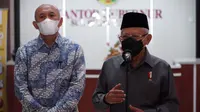 Menteri Koperasi dan UKM Teten Masduki, saat mendampingi Wakil Presiden Ma'ruf Amin dalam agenda Sosialisasi Mall Pelayanan Publik dan Pemberdayaan UMKM Provinsi Sulawesi Tengah, di Kota Palu, Jumat (7/1/2022).