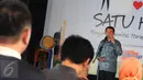 Gubernur DKI Jakarta Basuki Tjahaja Purnama memberikan pidato, Jakarta, (5/3). Kegiatan tersebut bertujuan untuk menginspirasi semua pihak, baik CSR perusahaan maupun yayasan untuk ikut serta dalam proyek rusunawa dan RPTRA. (Liputan6.com/Helmi Afandi)