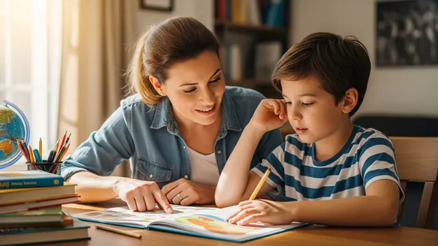Ilustrasi Ibu dan Anak Belajar