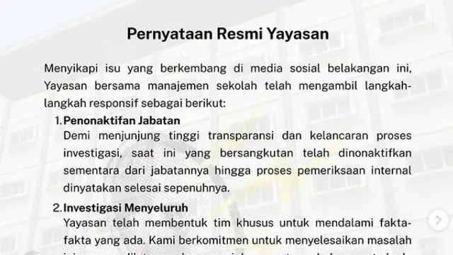 Yayasan SMK Letris Indonesia Pamulang buka suara soal dugaan child grooming yang dilakukan oleh Kepala Sekolah terhadap siswanya. (Dok. Instagram @letrispamulangofficial)