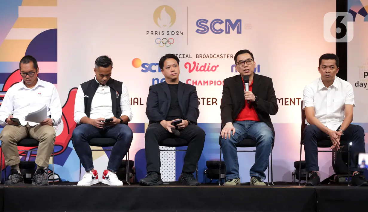 Nantinya SCTV akan menyiarkan secara langsung opening ceremony Olimpiade 2024. SCTV juga akan menyiarkan langsung cabor bulutangkis Olimpiade Paris 2024 ini. (Liputan6.com/Helmi Fithriansyah)