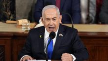 PM Israel Benjamin Netanyahu saat memberikan pidato di hadapan Kongres Amerika Serikat (AS) pada Rabu (24/7/2024). (Dok. AP Photo/Julia Nikhinson)
