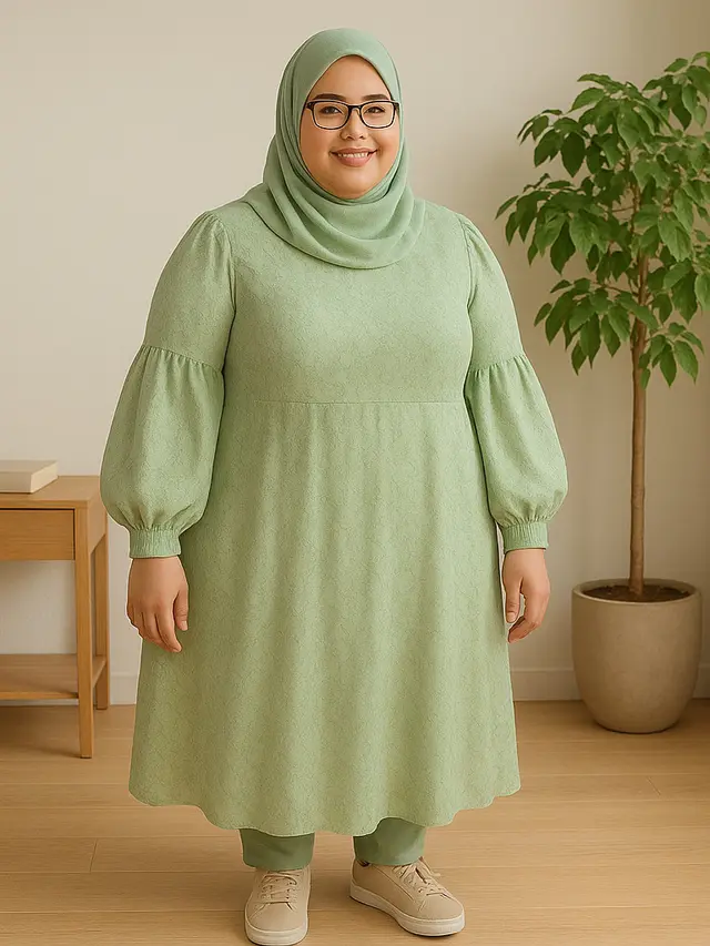Model Dress Brokat Lengan Balon Lengan Lonceng (Bell Sleeves) untuk Orang Plus Size/via ChatGPT