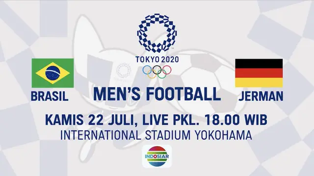 Berita video jangan lewatkan live di Indosiar! Laga sepak bola putra Olimpiade Tokyo 2020, Mesir vs Spanyol dan Timnas Brasil vs Jerman.