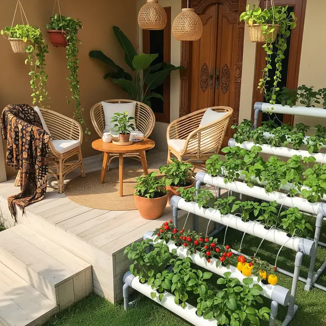 Model Teras Rumah Tipe Kecil dengan Taman Buah Mini.