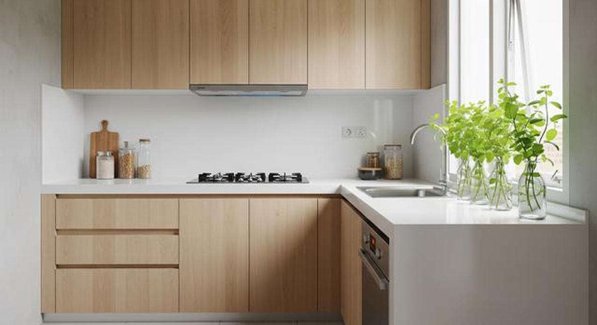 8 Model Dapur Minimalis Bentuk L dengan Tanaman Sayur di Botol, Estetik dan Fungsional