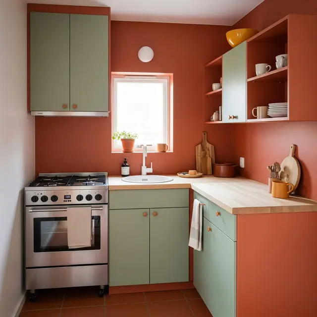 Desain Dapur Rumah Mungil Tema Earth Tone Hemat Ruang